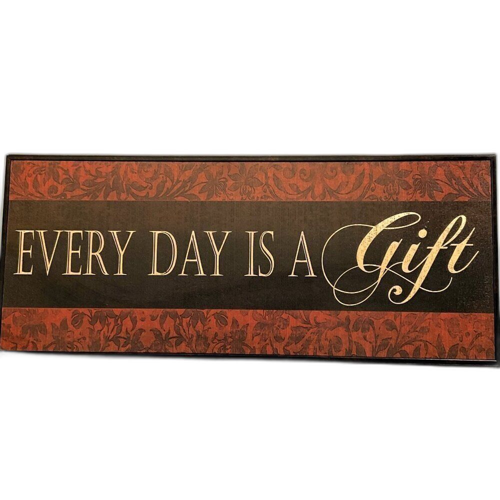Vintage Traditional Crimson Damask "Every Day Is A Gift" Wall Hanging Plaque